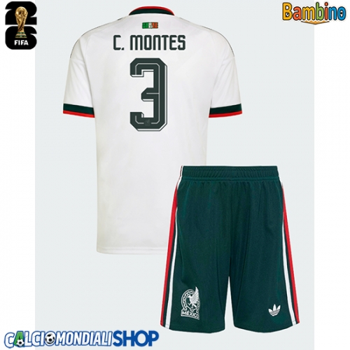 Maglie da calcio Messico Cesar Montes #3 Seconda Maglia Bambino Mondiali 2026  Manica Corta + Pantaloni corti)